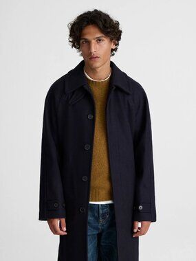 Madewell Men's Navy Blue Officer Coat in Italian Melton Wool Blend XL